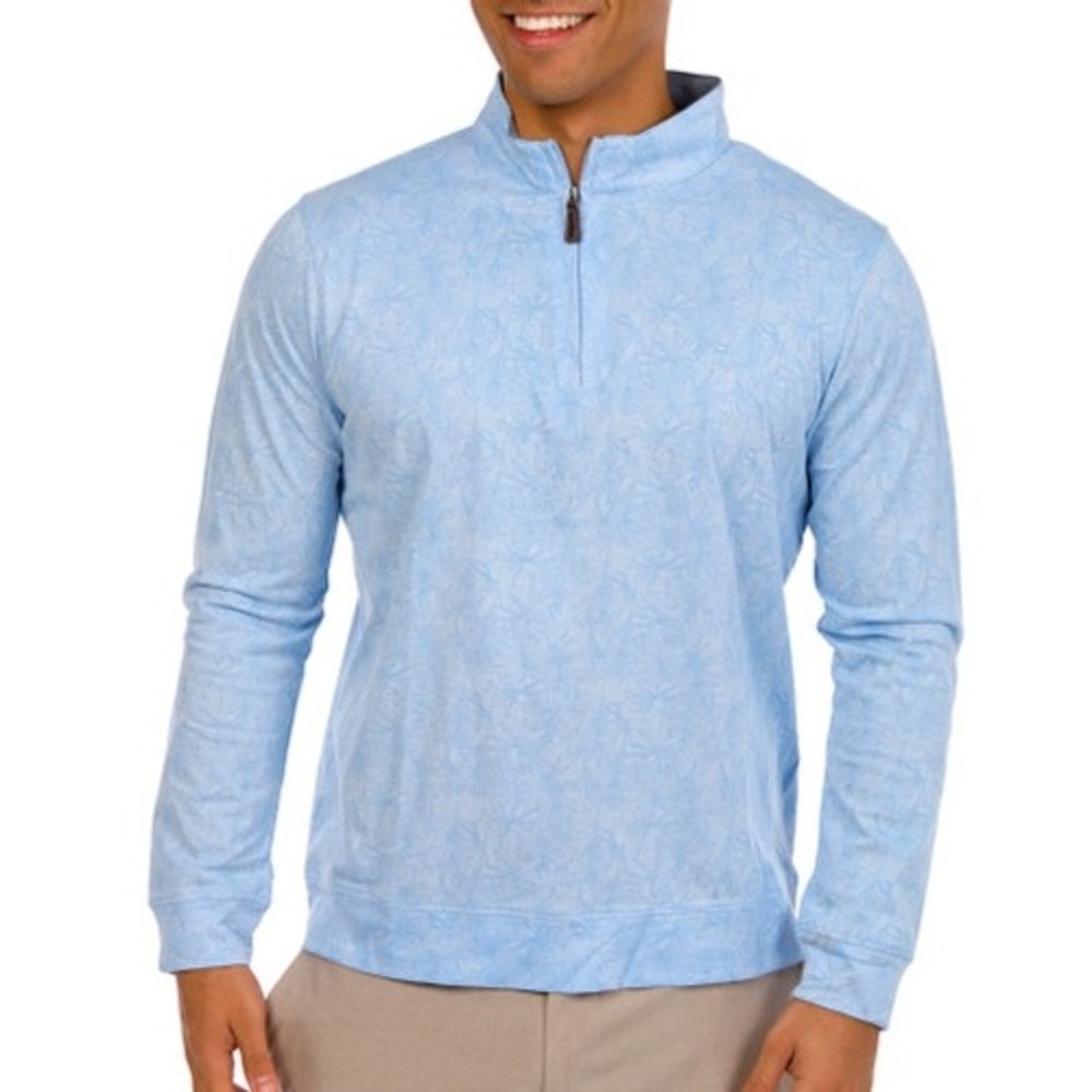 NWT! Tailorbyrd Mens Blue Tropical Leaf Print Quarter Zip Pullover Size M